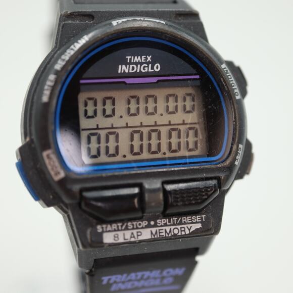 Vintage Timex Ironman Triathlon Indiglo Watch Women 33mm Black Blue 1996 Working - Picture 10 of 16